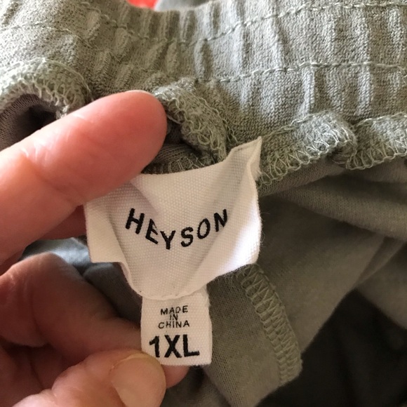 Heyson Sage Green French Terry Cloth Shorts Set Size 1XL Button Down Oversized - Picture 6 of 12